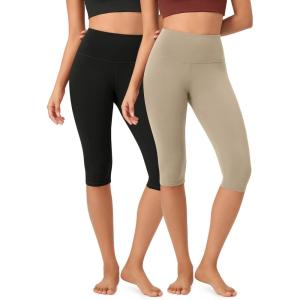 imageODODOS ODCLOUD 2Pack Buttery Soft Lounge Yoga Capris for Women 14quot  19quot  21quot High Waist Capri LeggingsBlackshaker Beige