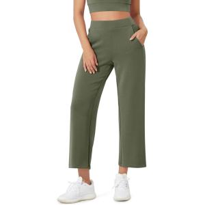 imageODODOS Womens Modal Soft Relaxed Cropped Pants High Waist Casual Wide Leg Pants with Pockets  25quot InseamDark Sage