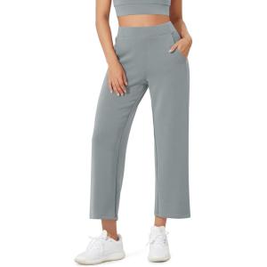 imageODODOS Womens Modal Soft Relaxed Cropped Pants High Waist Casual Wide Leg Pants with Pockets  25quot InseamGrey Blue