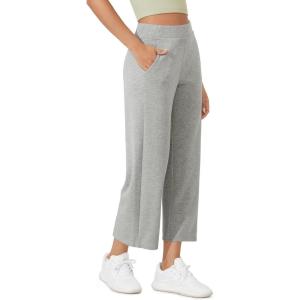 imageODODOS Womens Modal Soft Relaxed Cropped Pants High Waist Casual Wide Leg Pants with Pockets  25quot InseamHeather Grey
