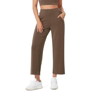 imageODODOS Womens Modal Soft Relaxed Cropped Pants High Waist Casual Wide Leg Pants with Pockets  25quot InseamNutria