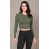 imageODODOS Cloud Feeling Long Sleeve Crop Tops for Women Crew Neck Athletic Gym Workout Yoga Tee ShirtsDark Olive
