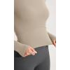 imageODODOS Cloud Feeling Long Sleeve Crop Tops for Women Crew Neck Athletic Gym Workout Yoga Tee ShirtsShaker Beige