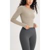 imageODODOS Cloud Feeling Long Sleeve Crop Tops for Women Crew Neck Athletic Gym Workout Yoga Tee ShirtsShaker Beige