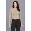 imageODODOS Cloud Feeling Long Sleeve Crop Tops for Women Crew Neck Athletic Gym Workout Yoga Tee ShirtsShaker Beige