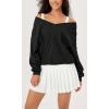 imageODODOS Womens Purevibe Cotton Double V Sweatshirts Long Sleeve Fall Outfits Oversized Pullover TopsBlack