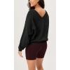 imageODODOS Womens Purevibe Cotton Double V Sweatshirts Long Sleeve Fall Outfits Oversized Pullover TopsBlack