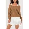 imageODODOS Womens Purevibe Cotton Double V Sweatshirts Long Sleeve Fall Outfits Oversized Pullover TopsBrown