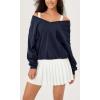 imageODODOS Womens Purevibe Cotton Double V Sweatshirts Long Sleeve Fall Outfits Oversized Pullover TopsDark Blue