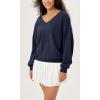imageODODOS Womens Purevibe Cotton Double V Sweatshirts Long Sleeve Fall Outfits Oversized Pullover TopsDark Blue