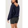 imageODODOS Womens Purevibe Cotton Double V Sweatshirts Long Sleeve Fall Outfits Oversized Pullover TopsDark Blue