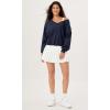 imageODODOS Womens Purevibe Cotton Double V Sweatshirts Long Sleeve Fall Outfits Oversized Pullover TopsDark Blue