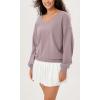 imageODODOS Womens Purevibe Cotton Double V Sweatshirts Long Sleeve Fall Outfits Oversized Pullover TopsPurple Taupe