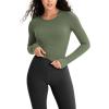 imageODODOS Cloud Feeling Long Sleeve Crop Tops for Women Crew Neck Athletic Gym Workout Yoga Tee ShirtsDark Olive