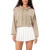 imageODODOS Purevibe Cotton Cropped Hoodies for Women Long Sleeve Pullover Crop Hooded SweatshirtsPlaza Taupe