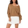 imageODODOS Womens Purevibe Cotton Double V Sweatshirts Long Sleeve Fall Outfits Oversized Pullover TopsBrown