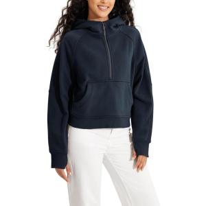 imageODODOS HalfZip Hoodies for Women Fleece Lined Cropped Sweatshirts Pullover Long Sleeve Sweater Thumb HoleDeep Navy