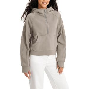 imageODODOS HalfZip Hoodies for Women Fleece Lined Cropped Sweatshirts Pullover Long Sleeve Sweater Thumb HoleMushroom