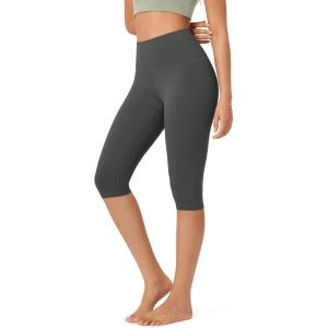 imageODODOS ODLEX High Waist Knee Length Workout Capris for Women 14quot 19quot Tummy Control Athletic Running Capri LeggingsCharcoal