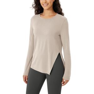 imageODODOS Split Hem Long Sleeve Tee for Women Modal Soft Crew Neck Athletic Gym Workout Tops Yoga ShirtsAbalone