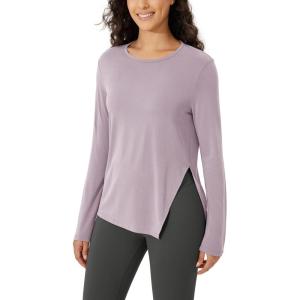 imageODODOS Split Hem Long Sleeve Tee for Women Modal Soft Crew Neck Athletic Gym Workout Tops Yoga ShirtsLavender