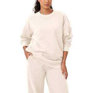 imageODODOS Womens Fleece Lined Oversized Sweatshirts Long Sleeve Crew Neck Pullover TopCream
