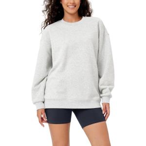 imageODODOS Womens Fleece Lined Oversized Sweatshirts Long Sleeve Crew Neck Pullover TopHeather White