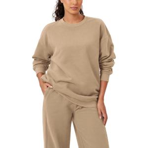 imageODODOS Womens Fleece Lined Oversized Sweatshirts Long Sleeve Crew Neck Pullover TopKhaki