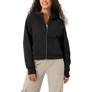imageODODOS Womens Full Zipper Hoodies Fleece Lined Long Sleeve Sweatshirts Oversized Cropped Fall Winter OutfitsBlack