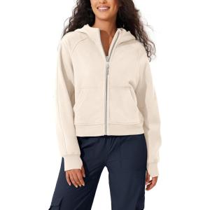 imageODODOS Womens Full Zipper Hoodies Fleece Lined Long Sleeve Sweatshirts Oversized Cropped Fall Winter OutfitsCream