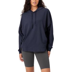 imageODODOS Womens Purevibe Cotton Oversized Hoodies Side Slit Sweatshirts Long Sleeve Pullover Top with PocketDark Blue