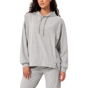 imageODODOS Womens Purevibe Cotton Oversized Hoodies Side Slit Sweatshirts Long Sleeve Pullover Top with PocketHeather Gray