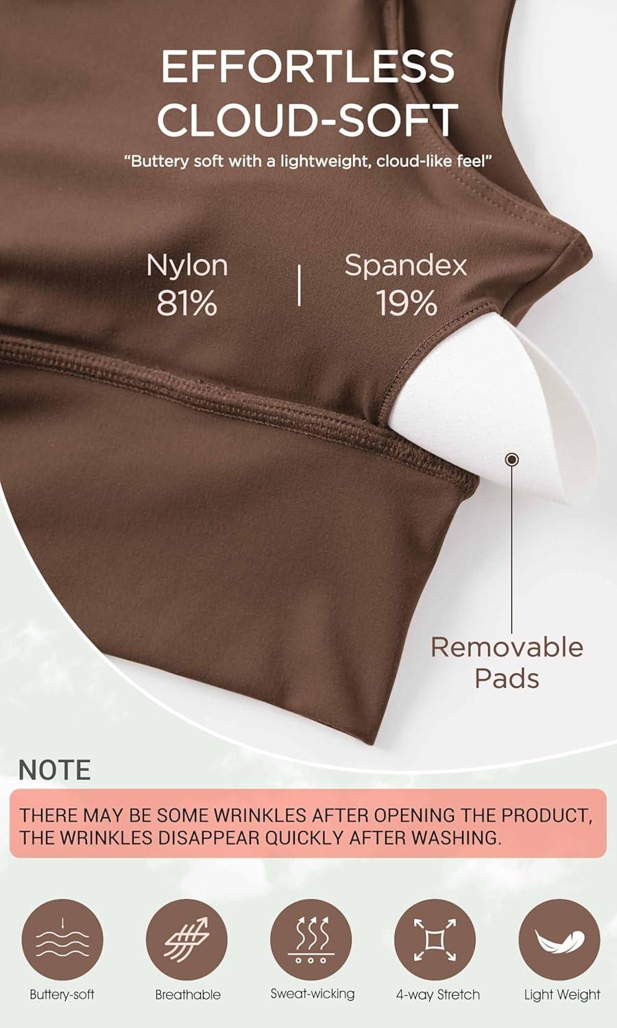 imageODODOS Cloud Feeling V Neck Padded Sports Bra for Women U Back Wirefree Yoga Bra Crop TopBrunette