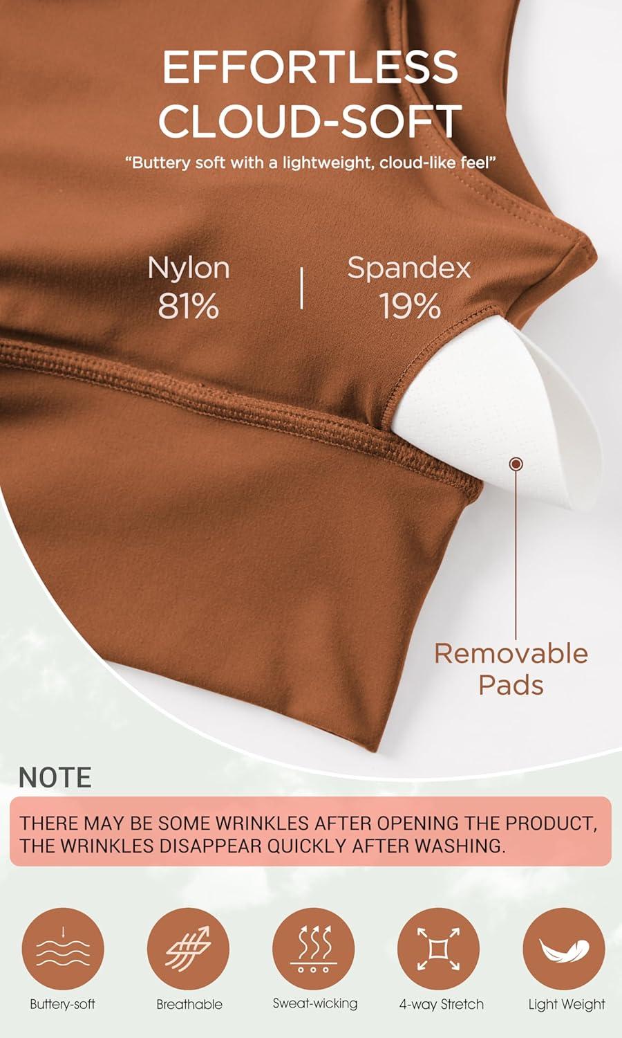 imageODODOS Cloud Feeling V Neck Padded Sports Bra for Women U Back Wirefree Yoga Bra Crop TopCaramel