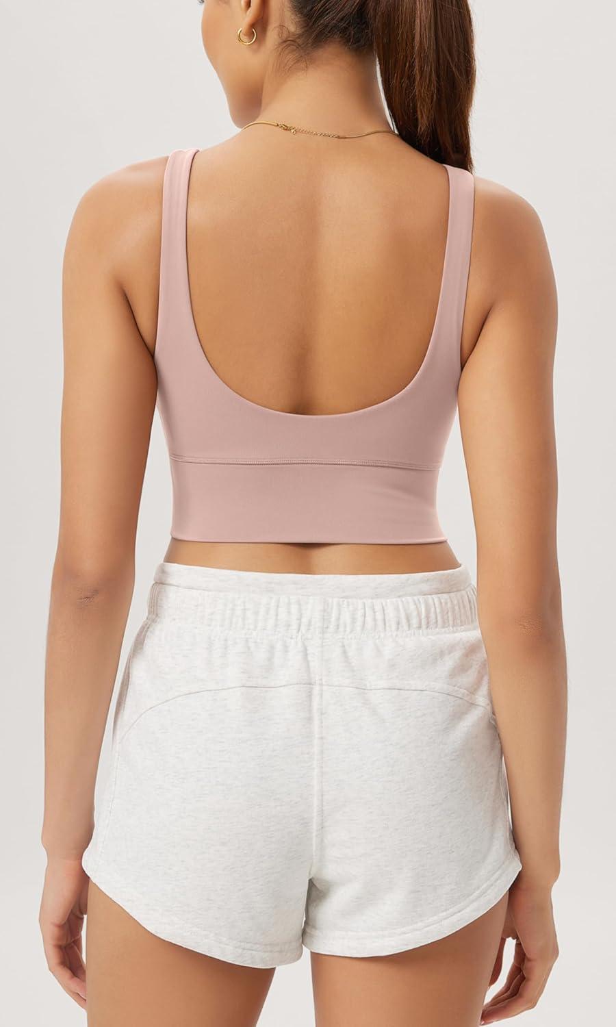 imageODODOS Cloud Feeling V Neck Padded Sports Bra for Women U Back Wirefree Yoga Bra Crop TopDusty Pink