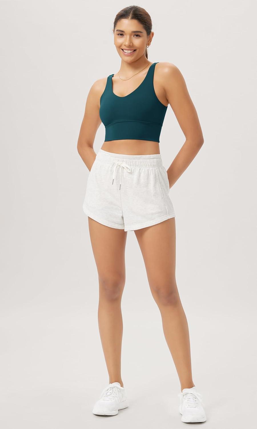 imageODODOS Cloud Feeling V Neck Padded Sports Bra for Women U Back Wirefree Yoga Bra Crop TopForest Teal