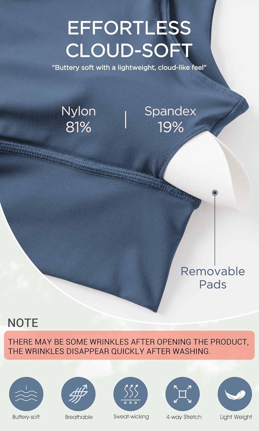 imageODODOS Cloud Feeling V Neck Padded Sports Bra for Women U Back Wirefree Yoga Bra Crop TopInk Blue