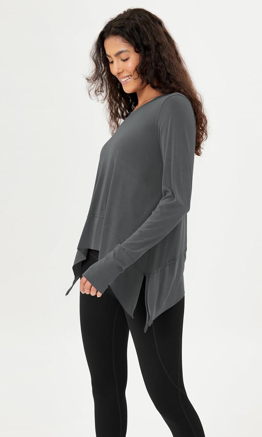 imageODODOS Long Sleeve Tee for Women with Thumb Hole Modal Soft Athletic Gym Workout Tops Yoga ShirtsDark Greywashed