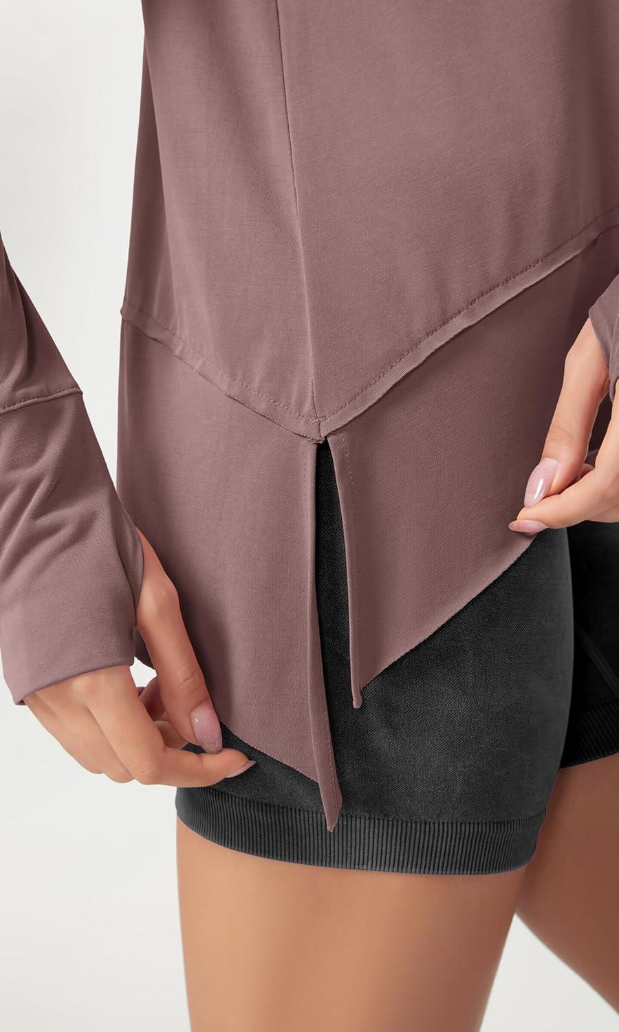 imageODODOS Long Sleeve Tee for Women with Thumb Hole Modal Soft Athletic Gym Workout Tops Yoga ShirtsDusty Rosewashed