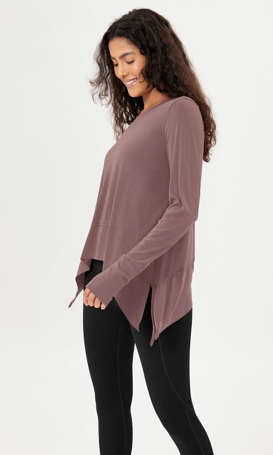 imageODODOS Long Sleeve Tee for Women with Thumb Hole Modal Soft Athletic Gym Workout Tops Yoga ShirtsDusty Rosewashed