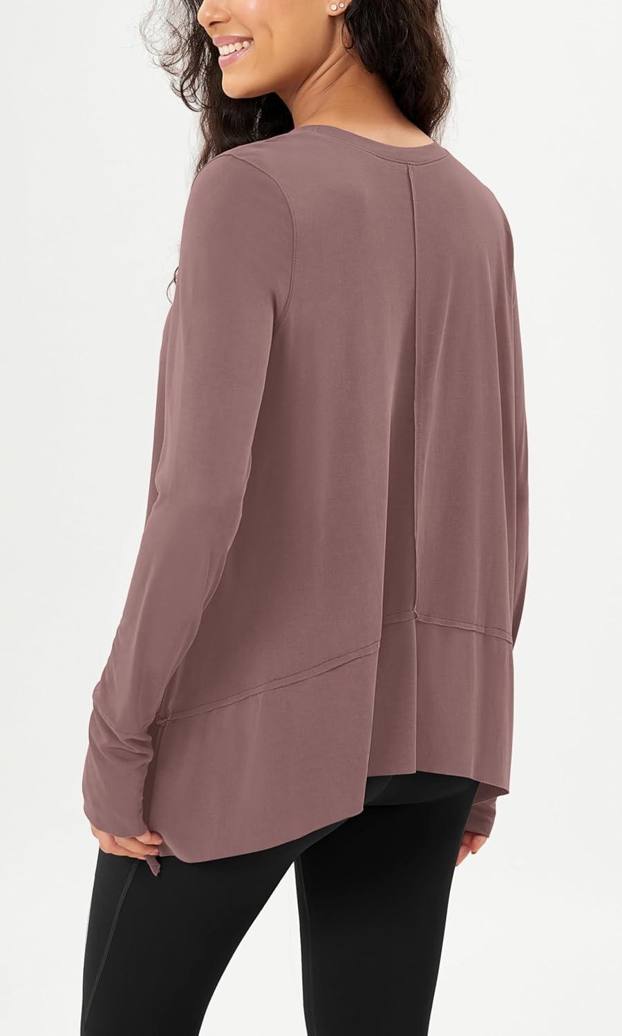 imageODODOS Long Sleeve Tee for Women with Thumb Hole Modal Soft Athletic Gym Workout Tops Yoga ShirtsDusty Rosewashed