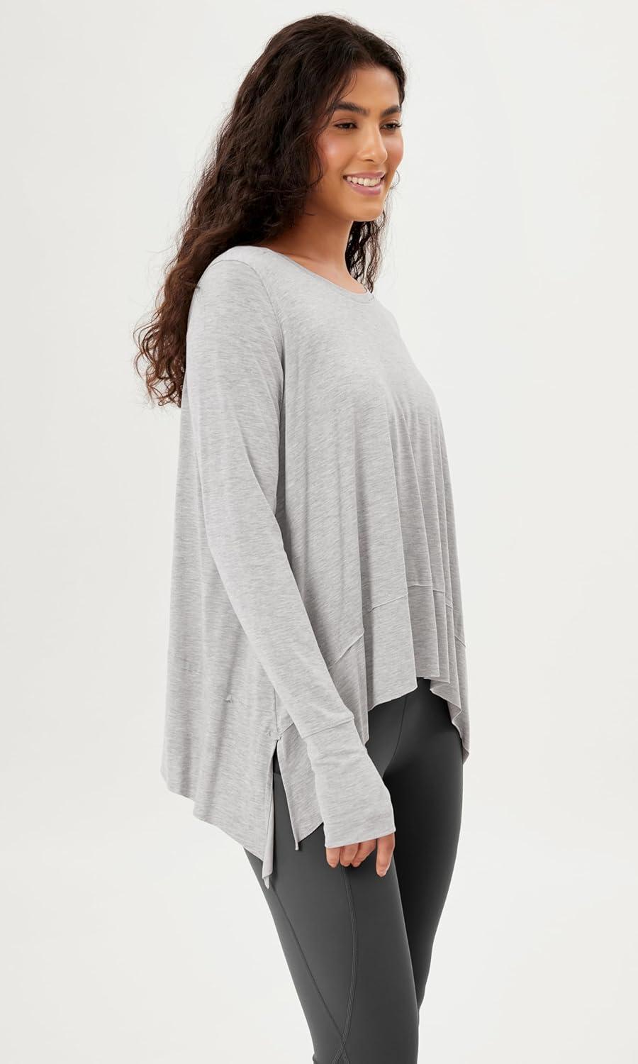 imageODODOS Long Sleeve Tee for Women with Thumb Hole Modal Soft Athletic Gym Workout Tops Yoga ShirtsHeather Greywashed