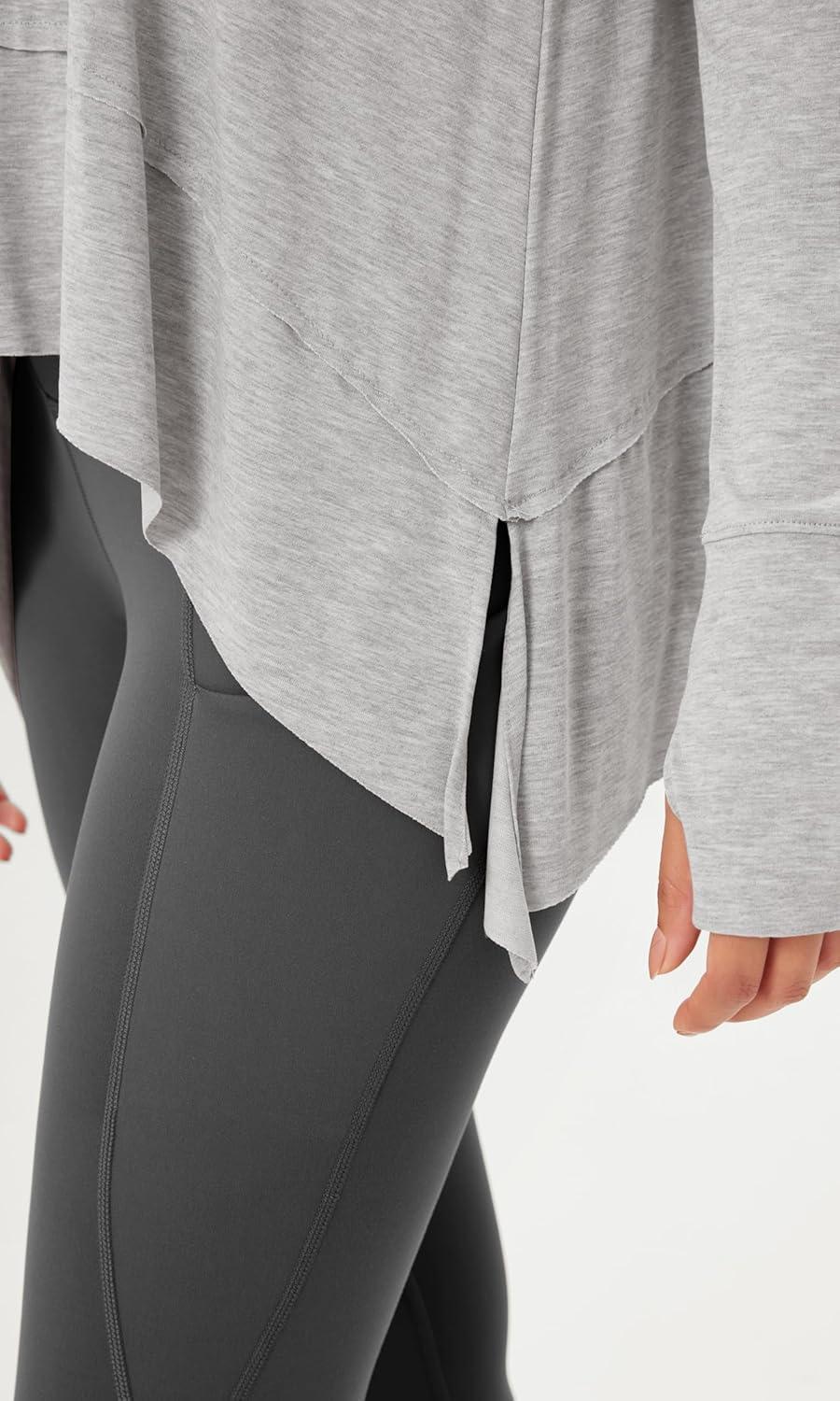 imageODODOS Long Sleeve Tee for Women with Thumb Hole Modal Soft Athletic Gym Workout Tops Yoga ShirtsHeather Greywashed