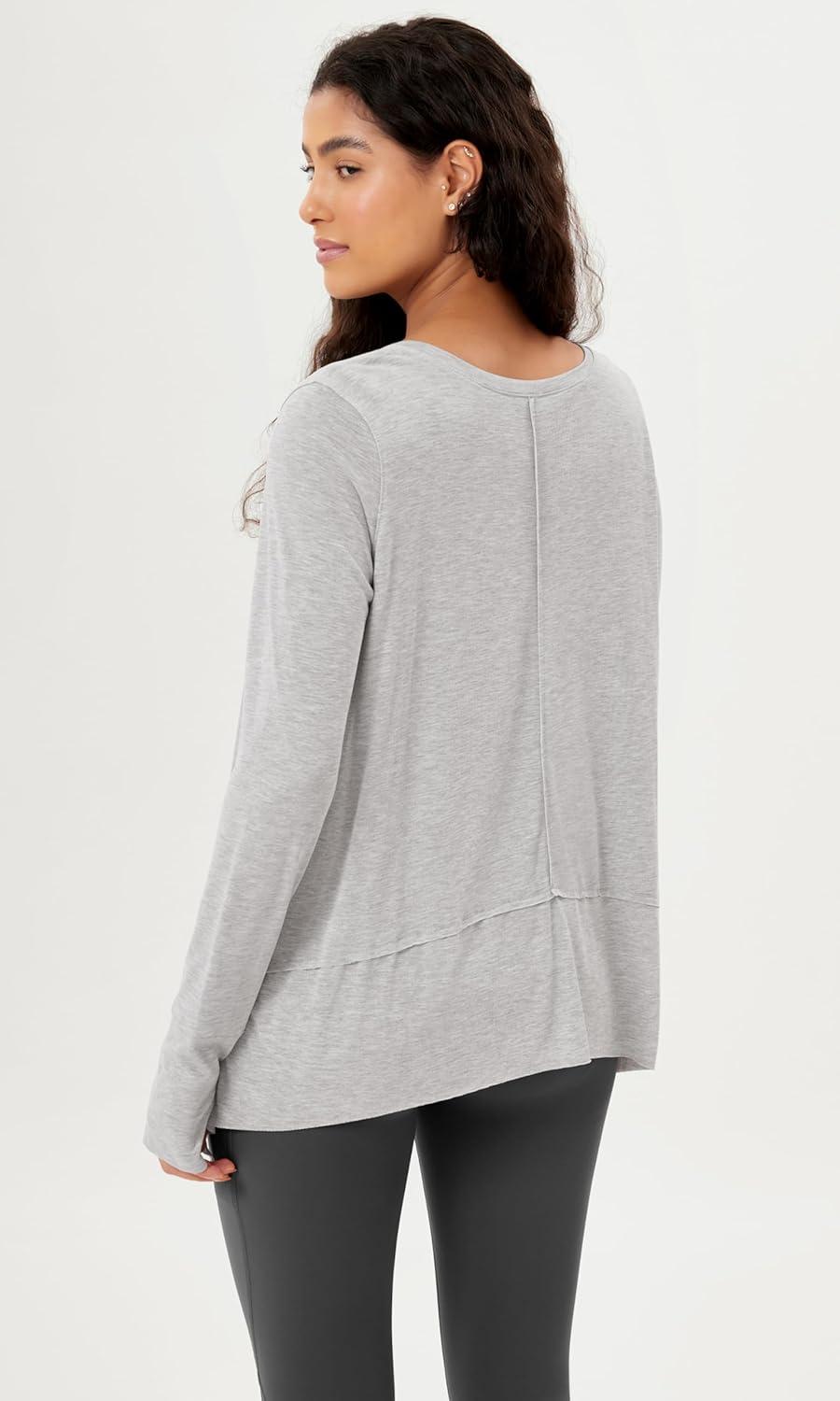 imageODODOS Long Sleeve Tee for Women with Thumb Hole Modal Soft Athletic Gym Workout Tops Yoga ShirtsHeather Greywashed