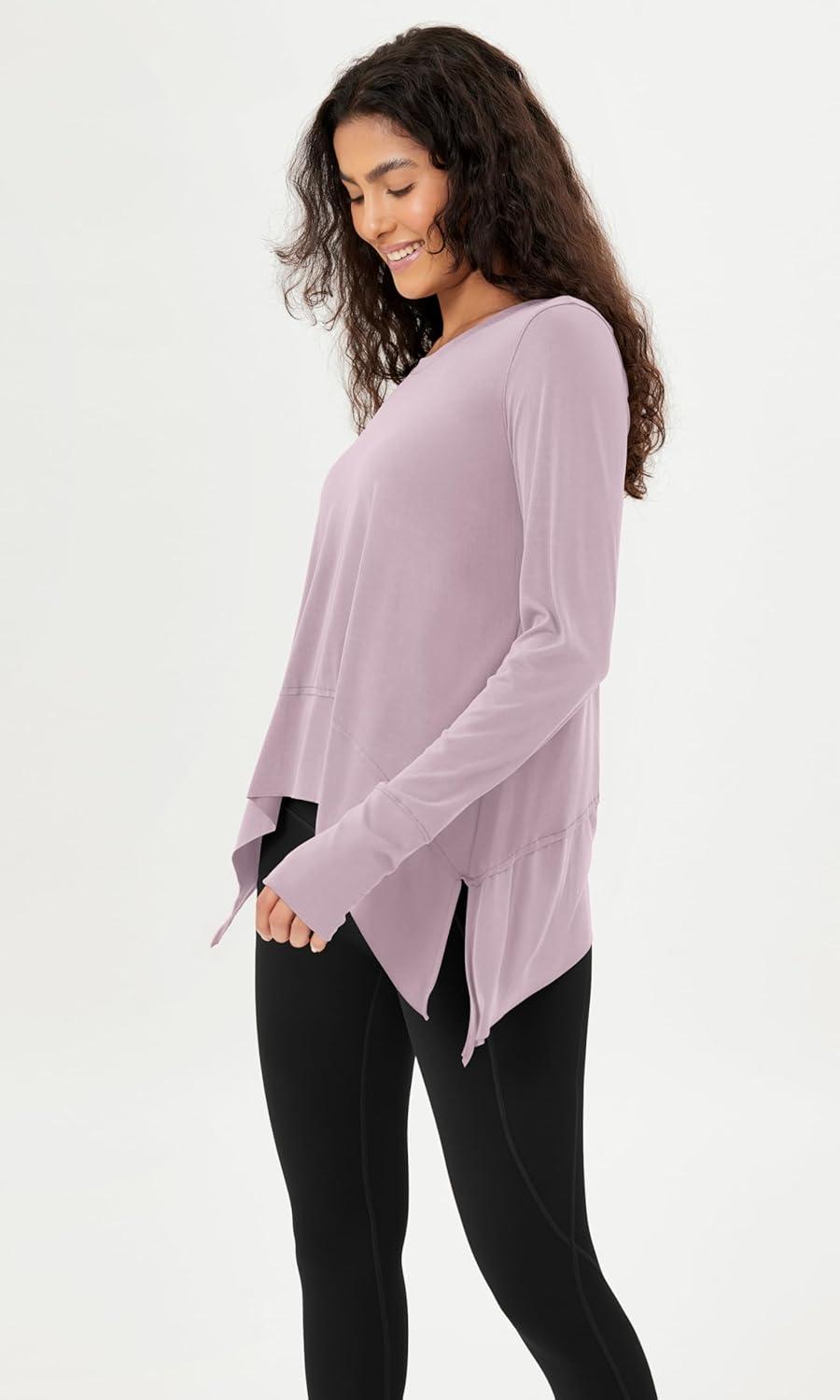 imageODODOS Long Sleeve Tee for Women with Thumb Hole Modal Soft Athletic Gym Workout Tops Yoga ShirtsLavenderwashed