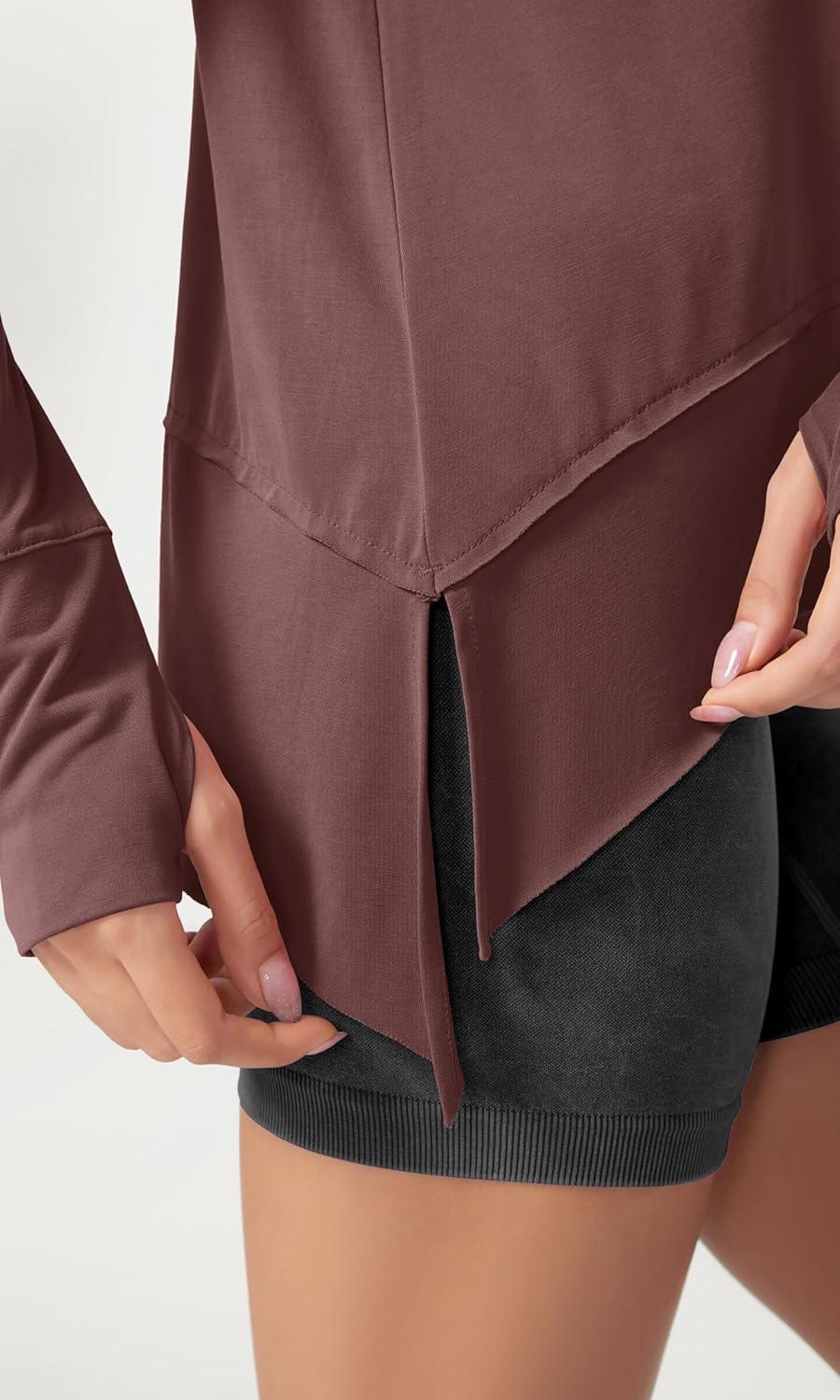 imageODODOS Long Sleeve Tee for Women with Thumb Hole Modal Soft Athletic Gym Workout Tops Yoga ShirtsSangriawashed