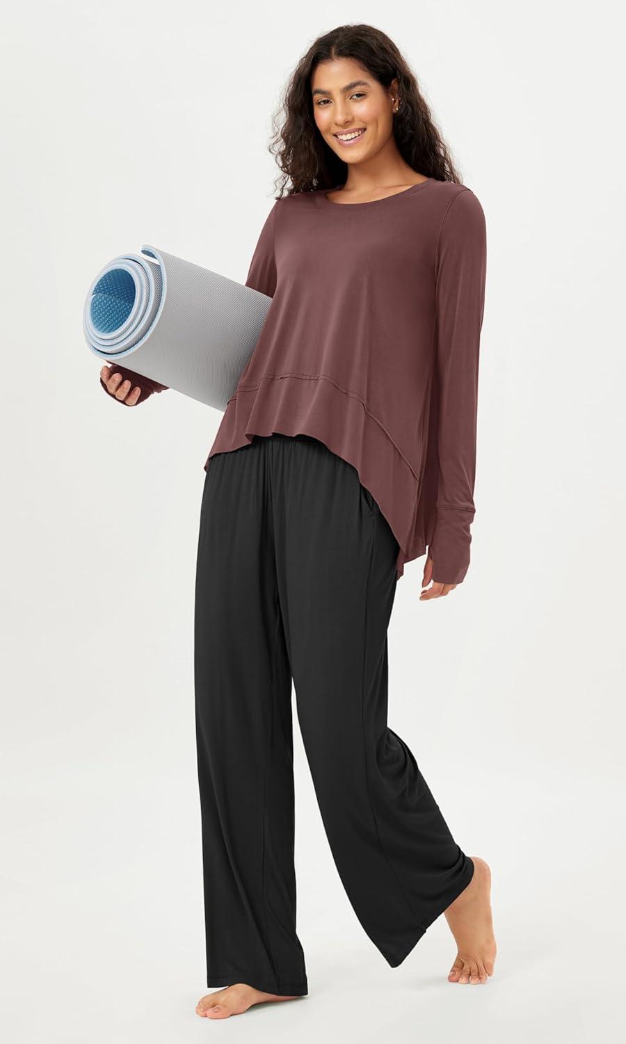 imageODODOS Long Sleeve Tee for Women with Thumb Hole Modal Soft Athletic Gym Workout Tops Yoga ShirtsSangriawashed