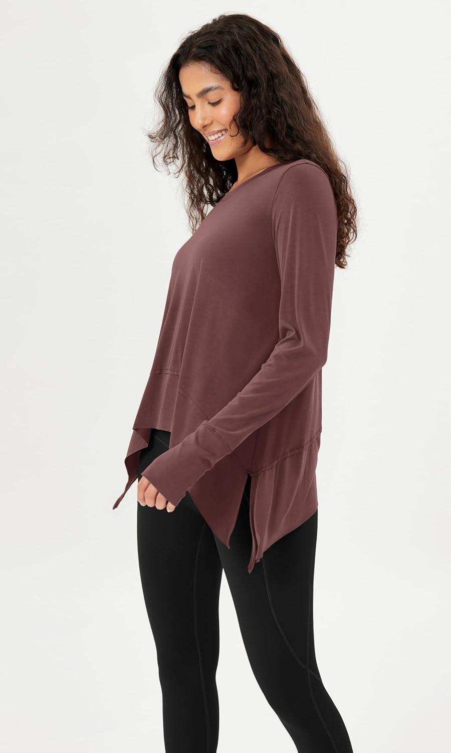 imageODODOS Long Sleeve Tee for Women with Thumb Hole Modal Soft Athletic Gym Workout Tops Yoga ShirtsSangriawashed