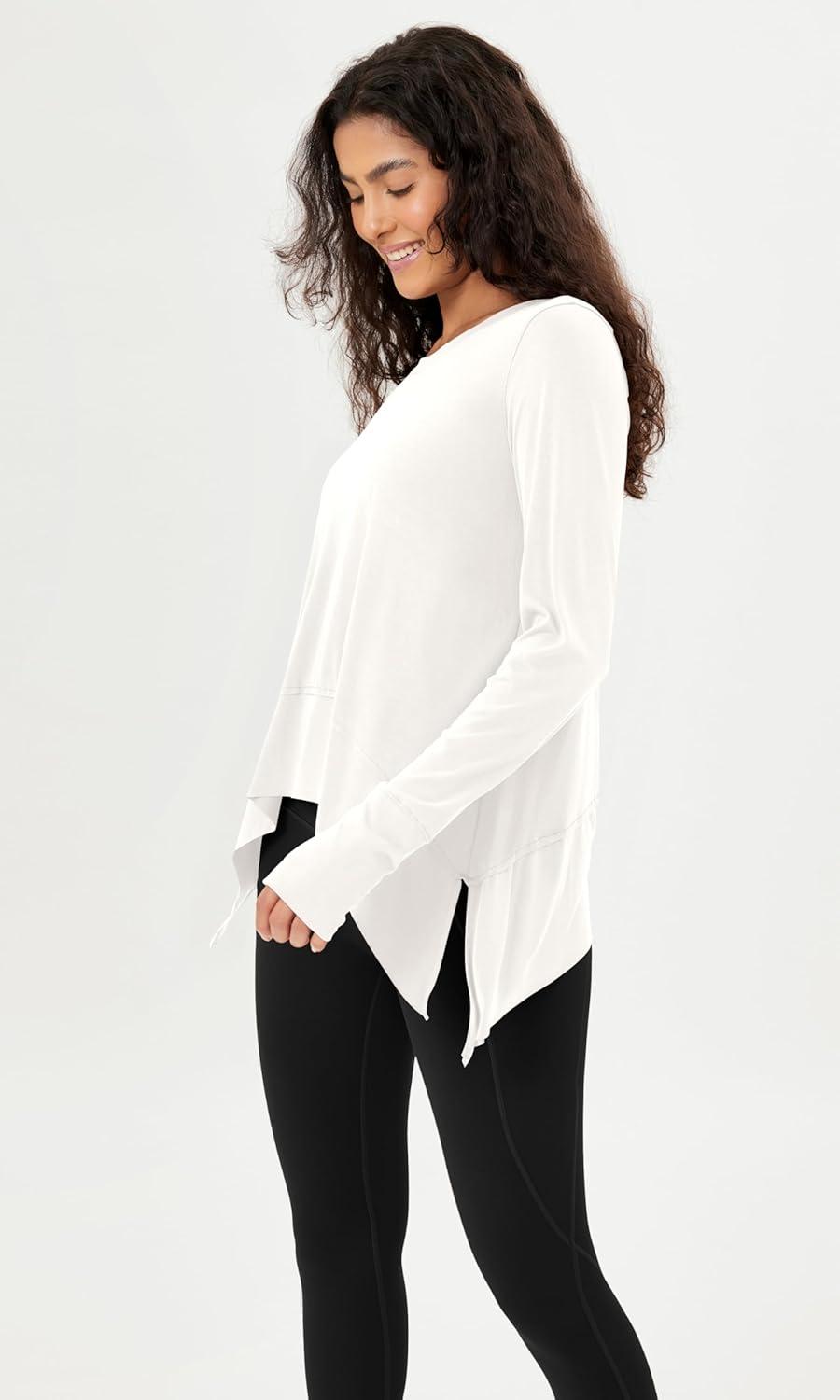 imageODODOS Long Sleeve Tee for Women with Thumb Hole Modal Soft Athletic Gym Workout Tops Yoga ShirtsWhitewashed