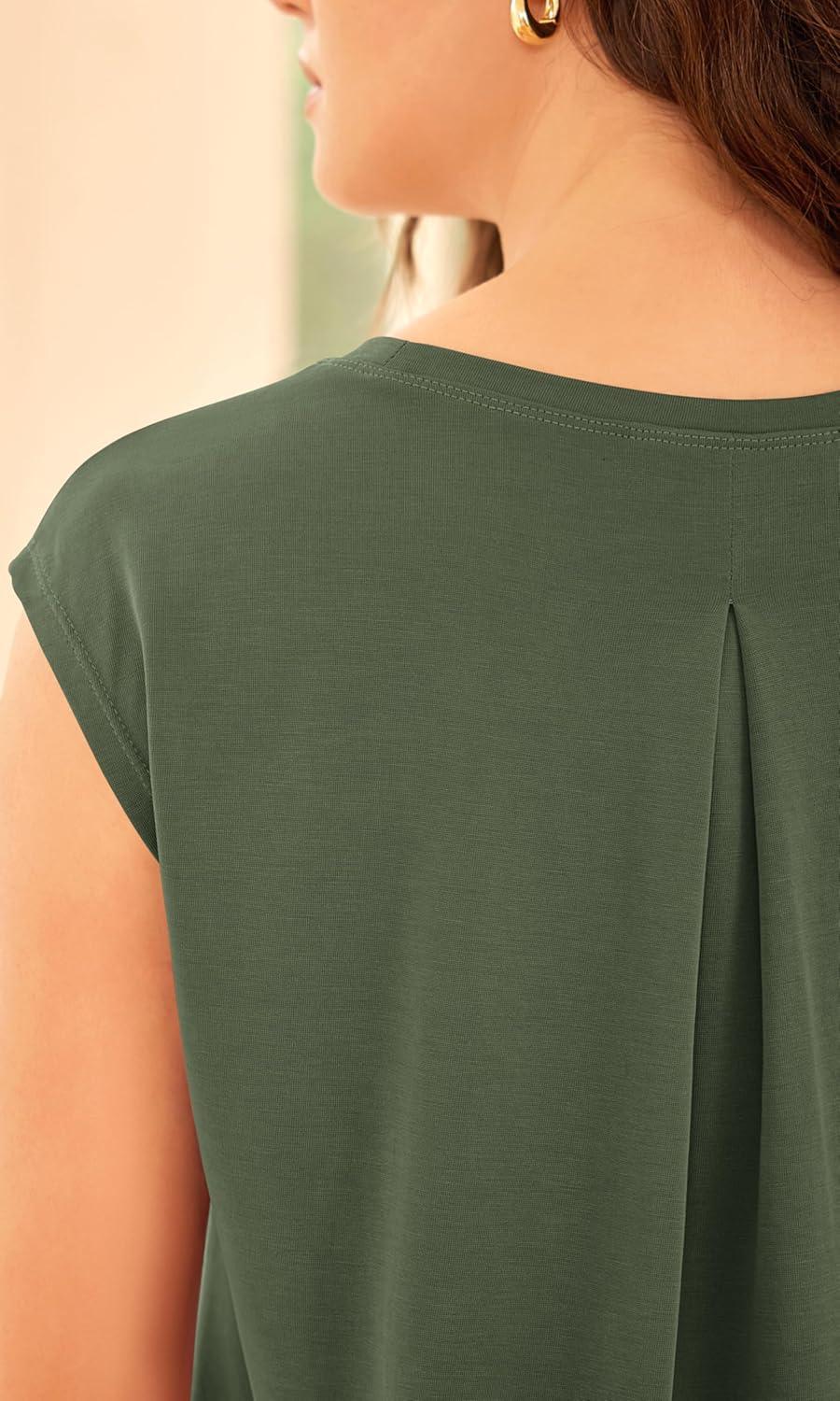 imageODODOS Modal Soft Sleeveless Shirts for Women Crew Neck Yoga Tee Summer Flowy Workout Tank TopsArmy Green